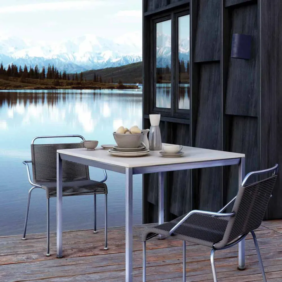 Buitenstoel in staal met armleuningen en koord Made in Italy - Madagascar 2 Viadurini