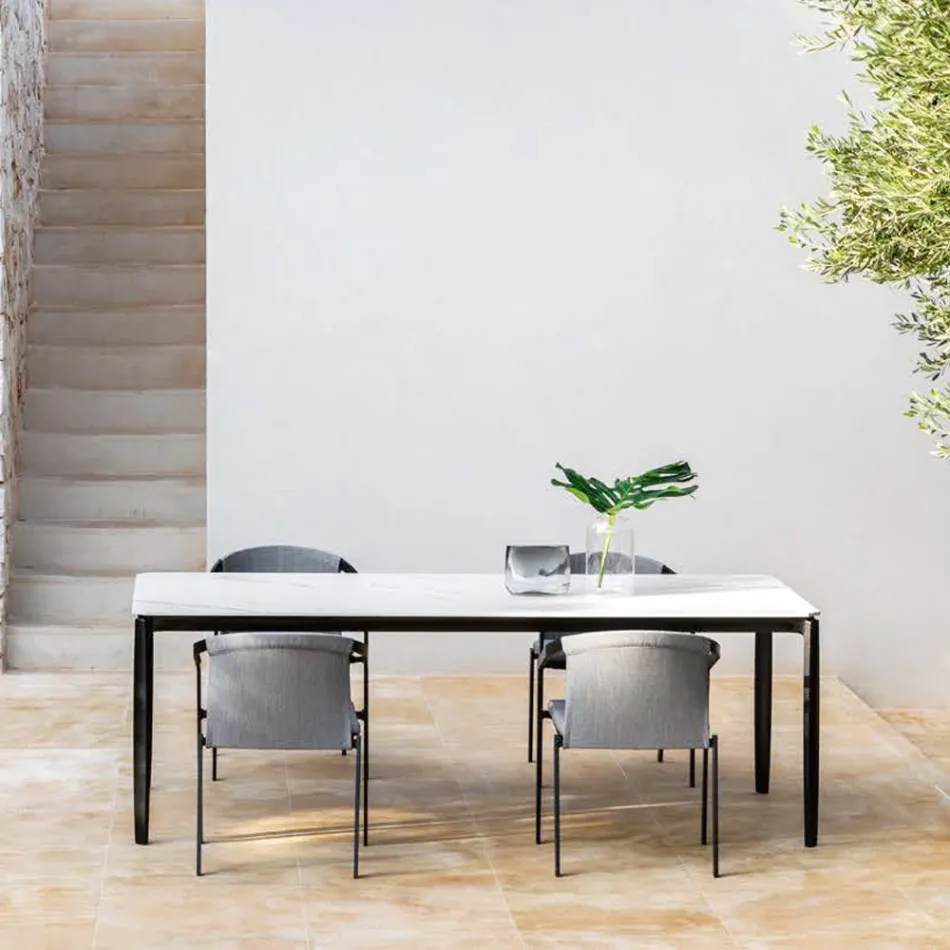 Aluminium buitenstoel met of zonder kussen, hoge kwaliteit, 4 stuks - Filomena Viadurini