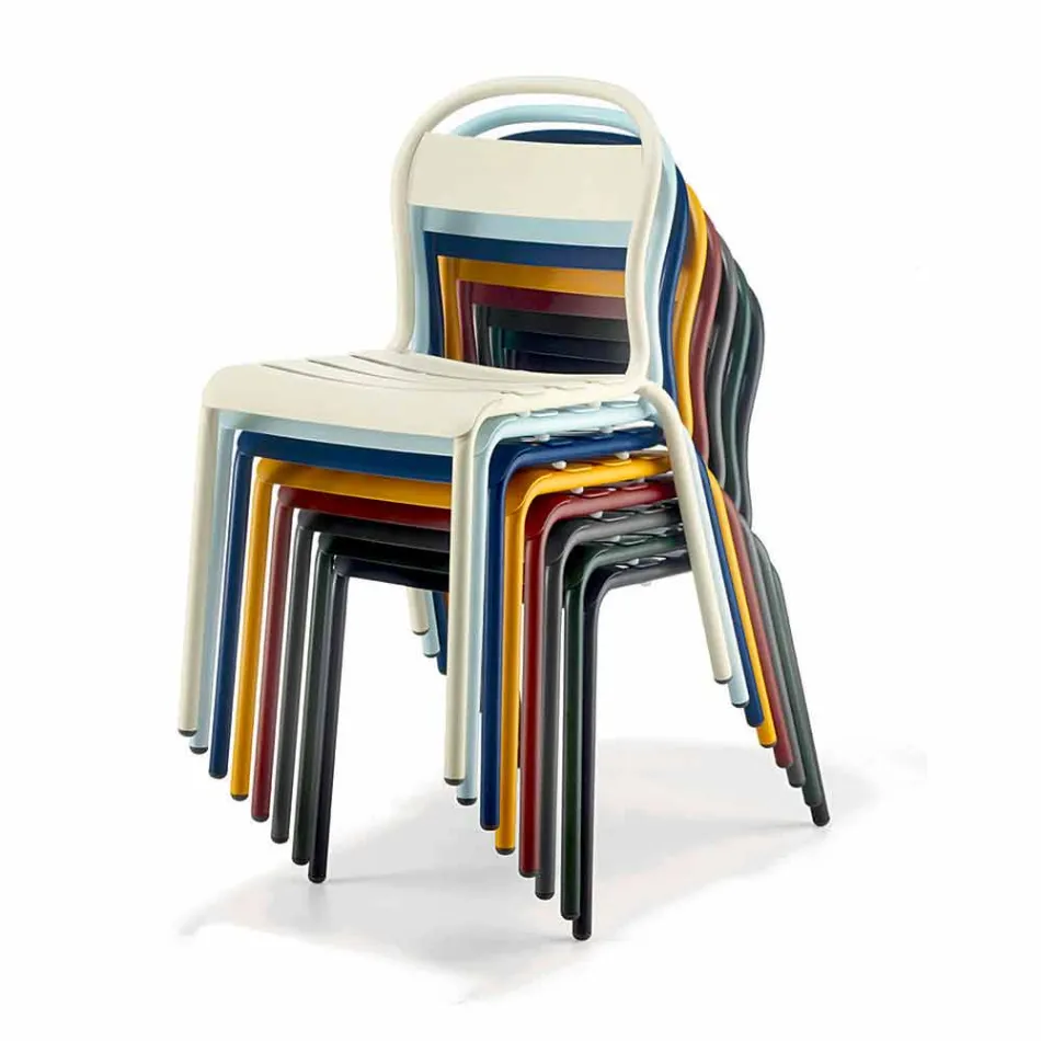 Stapelbare aluminium stoel voor buiten gemaakt in Italië, 4 stuks - Ulyssa Viadurini