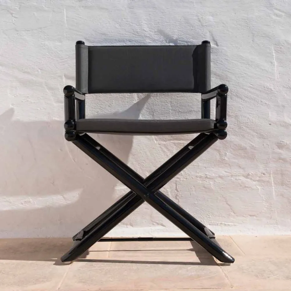 Buitenstoel in natuurlijk hout of zwart en hersluitbare designstof - Suzana Viadurini