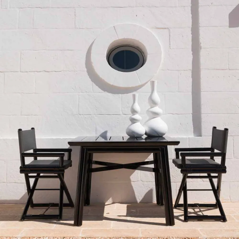 Buitenstoel in natuurlijk hout of zwart en hersluitbare designstof - Suzana Viadurini