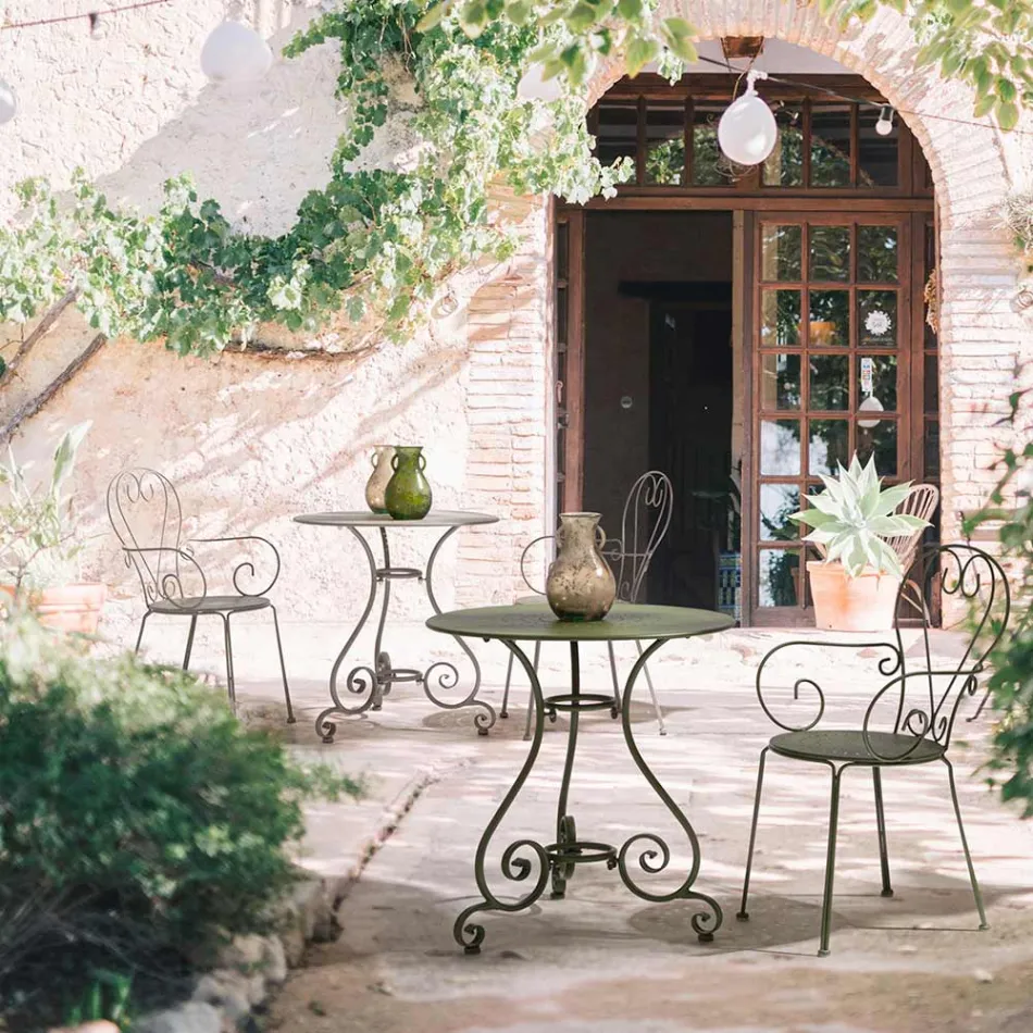 Tuinstoel met armleuningen Shabby Chic Design in staal - Betovering Viadurini