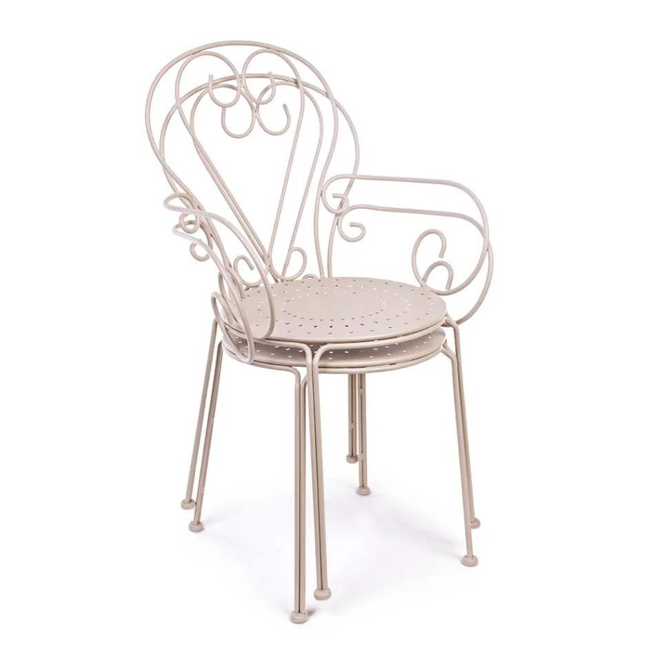 Tuinstoel met armleuningen Shabby Chic Design in staal - Betovering Viadurini
