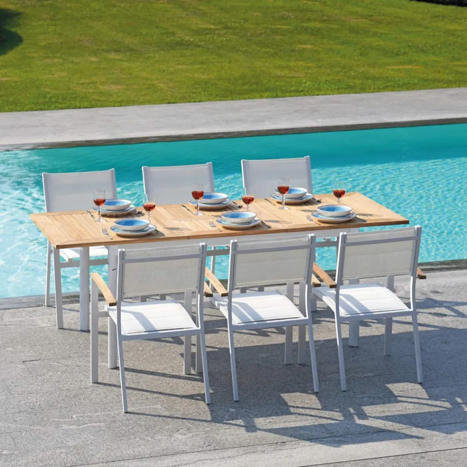 Stapelbare tuinstoel in wit aluminium met armleuningen - Lyonel Viadurini