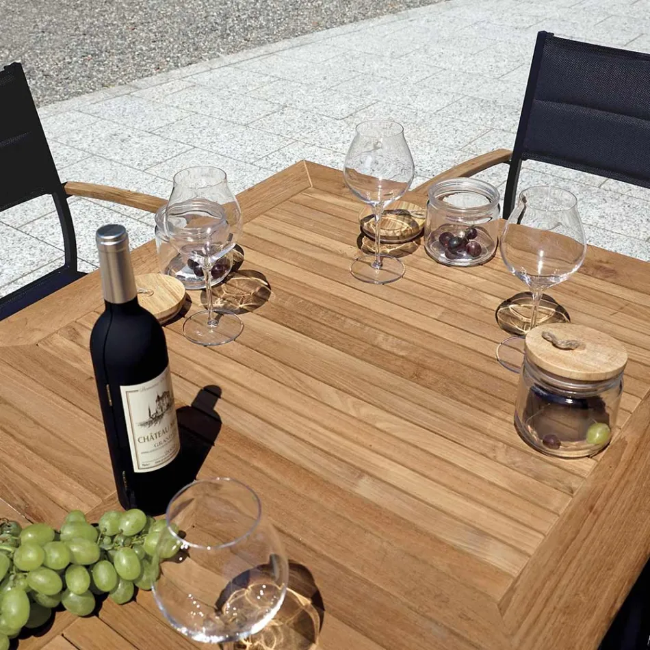 Stapelbare tuinstoel in antracietgrijs aluminium en teak - Aidan Viadurini