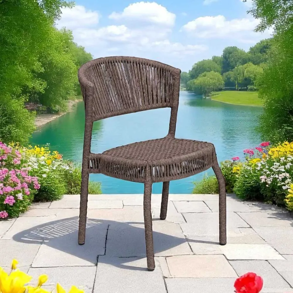 Tuinstoel van aluminium en touwvlechtwerk - Algedi Viadurini