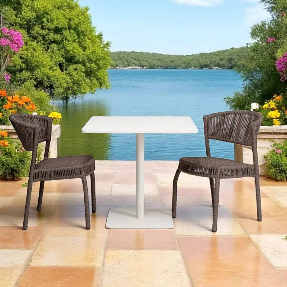 Tuinstoel van aluminium en touwvlechtwerk - Algedi Viadurini