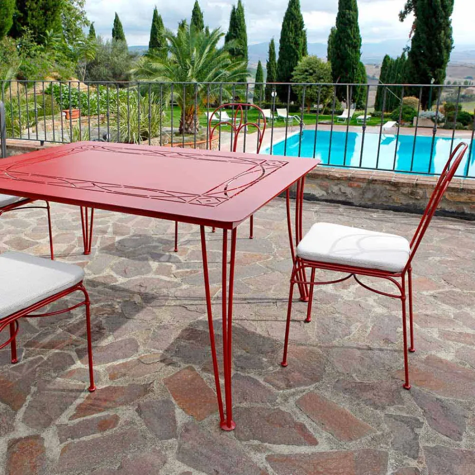 Tuinstoel in rood ijzer met kussen Made in Italy, 2 stuks - Agaat Viadurini