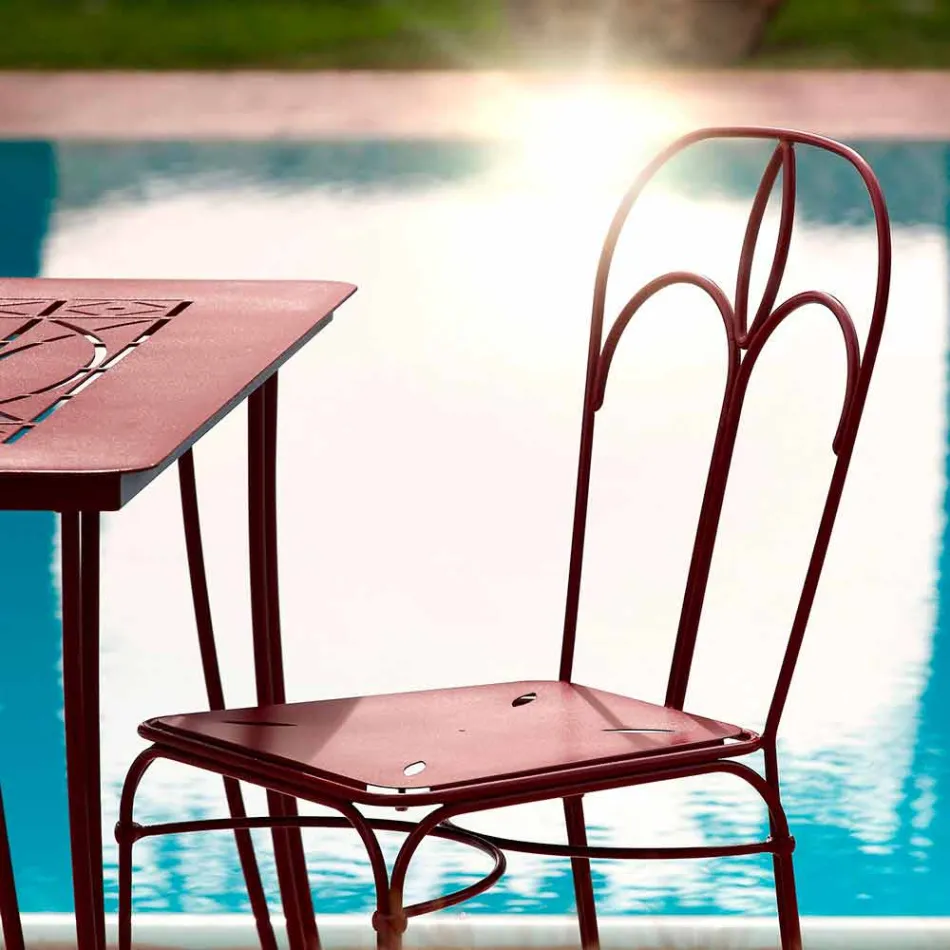 Tuinstoel in rood ijzer met kussen Made in Italy, 2 stuks - Agaat Viadurini