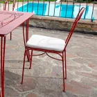 Tuinstoel in rood ijzer met kussen Made in Italy, 2 stuks - Agaat Viadurini