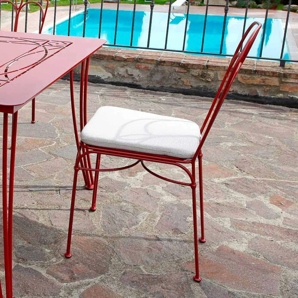 Tuinstoel in rood ijzer met kussen Made in Italy, 2 stuks - Agaat Viadurini