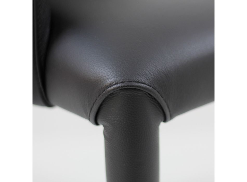 Eetkamerstoel met armleuningen bekleed met zwart leer Made in Italy - Meyer Viadurini