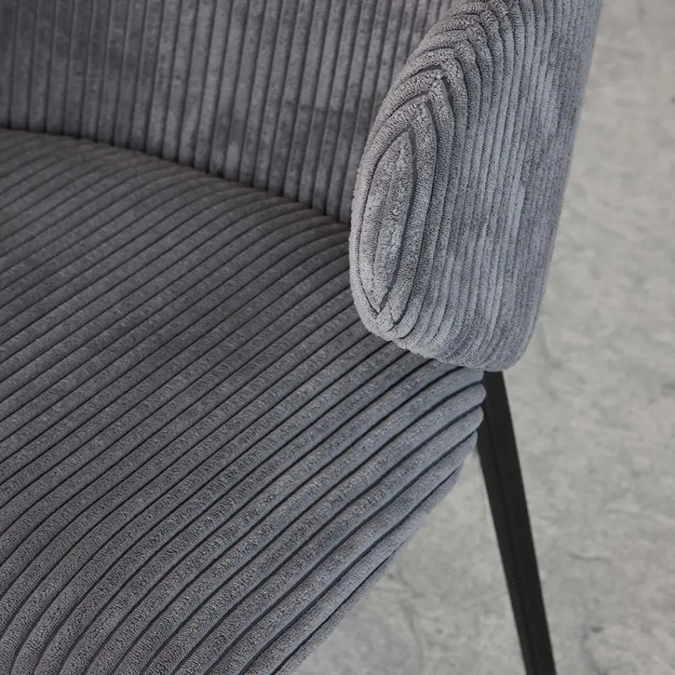 Eetkamerstoel met metalen frame en corduroy zitting - Ridni Viadurini