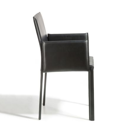 Design eetkamerstoel met armleuningen bekleed met leer Made in Italy - Tara Viadurini