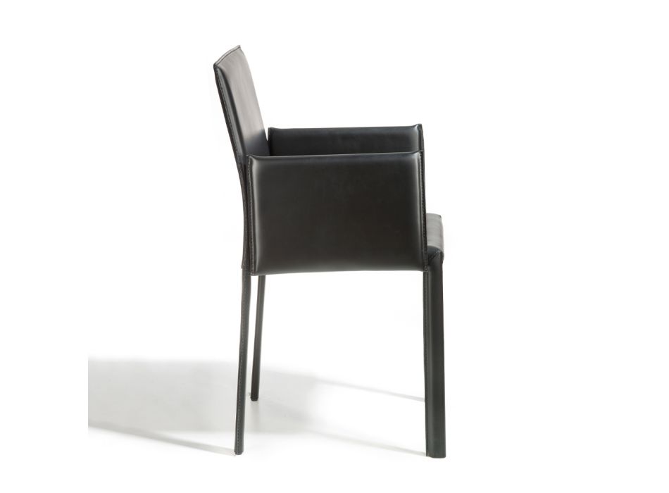 Design eetkamerstoel met armleuningen bekleed met leer Made in Italy - Tara Viadurini