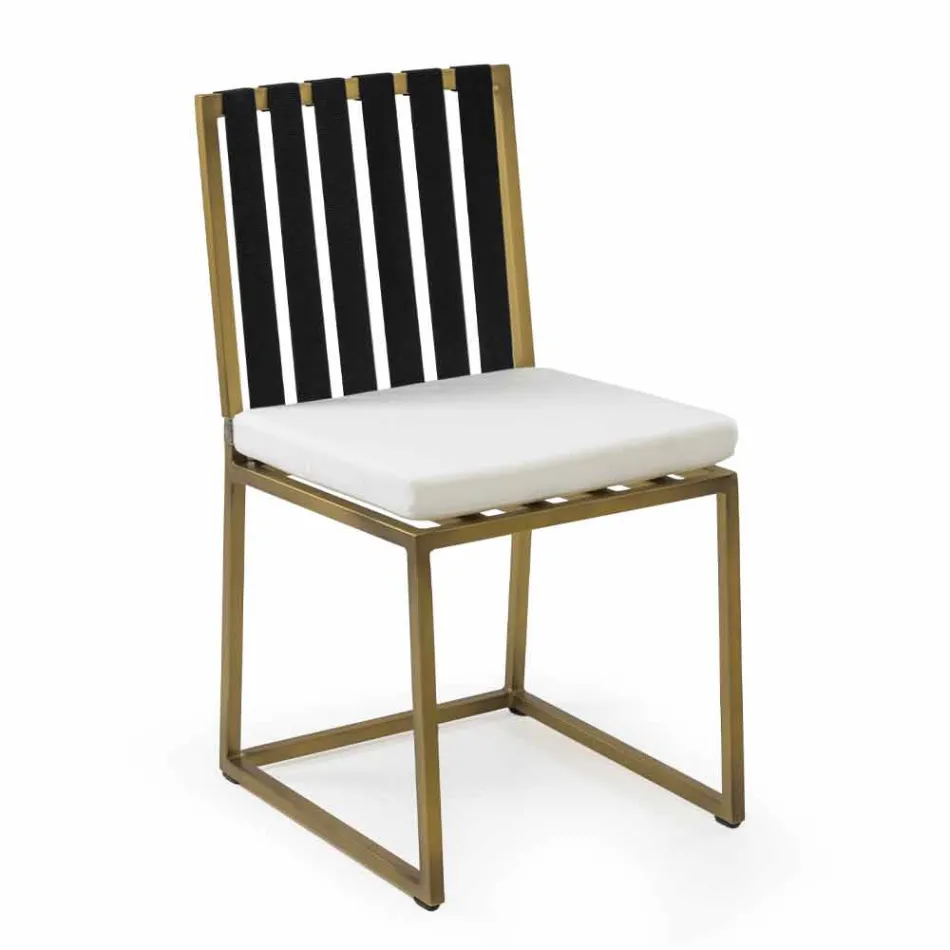 Eetkamerstoel voor buiten in aluminium en luxe designtouw 3 afwerkingen - Julie Viadurini