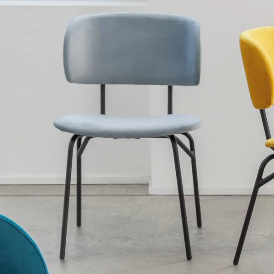 Eetkamerstoel in metaal en vlekbestendig fluweel, 2 stuks - Valnerina Viadurini