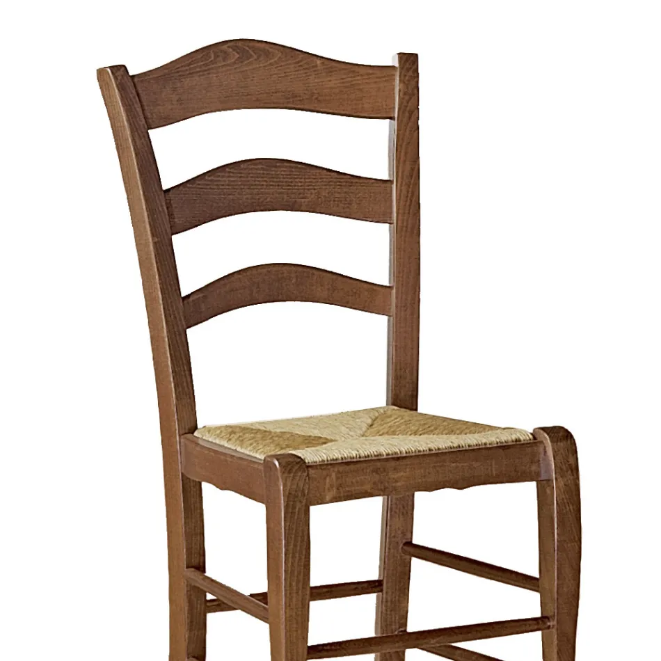 Woonkamerstoel van beukenhout met zitting van stro, gemaakt in Italië - Tamara Viadurini