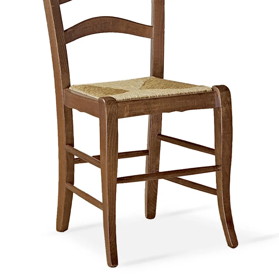 Woonkamerstoel van beukenhout met zitting van stro, gemaakt in Italië - Tamara Viadurini