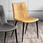 Woonkamerstoel van vezelstof met leereffect en metaal Made in Italy - Gohan Viadurini