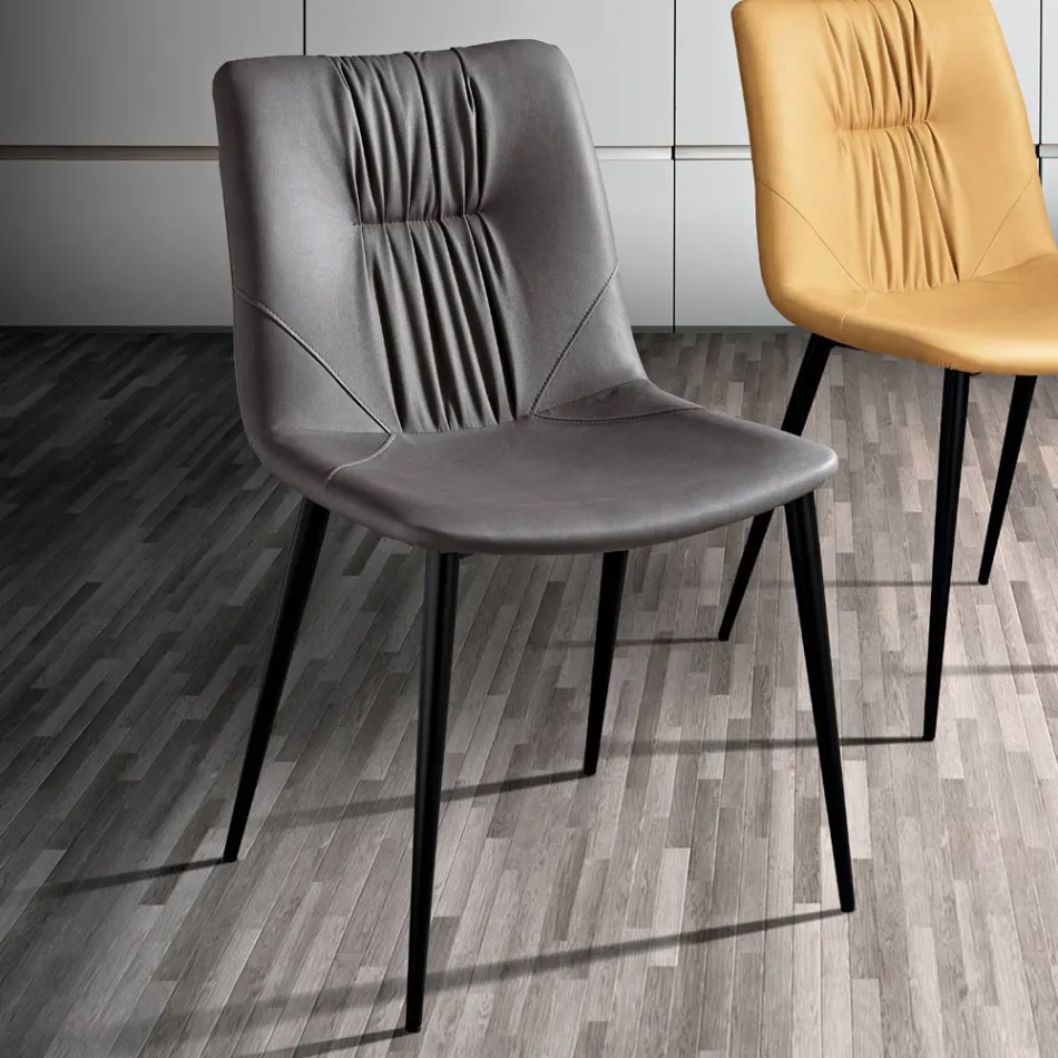 Woonkamerstoel van vezelstof met leereffect en metaal Made in Italy - Gohan Viadurini