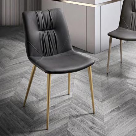 Woonkamerstoel van vezelstof met leereffect en metaal Made in Italy - Gohan Viadurini