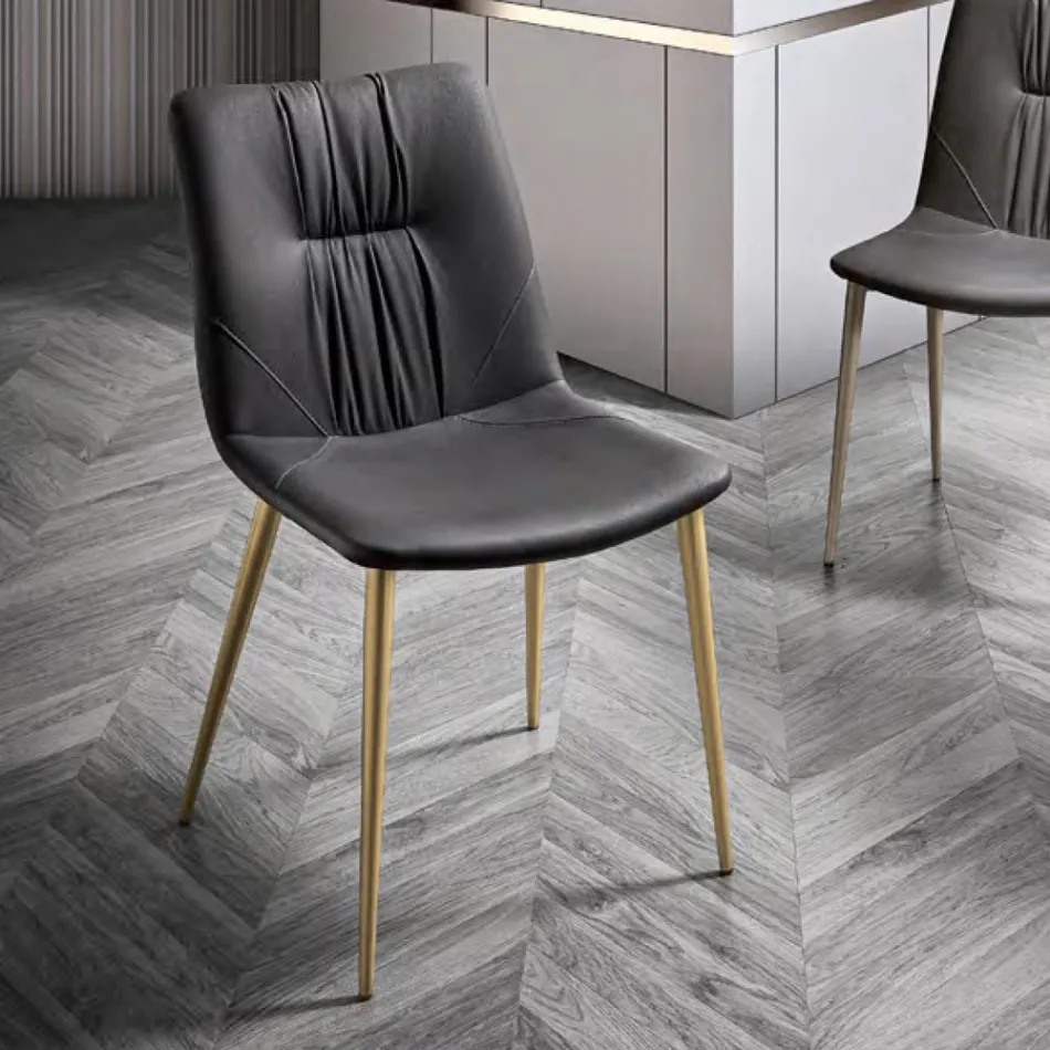 Woonkamerstoel van vezelstof met leereffect en metaal Made in Italy - Gohan Viadurini