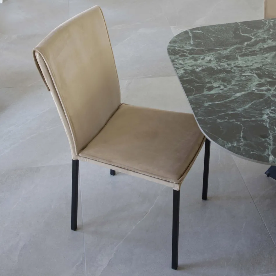 Woonkamerstoel in vlekbestendig fluweel en zwarte structuur - Haroon Viadurini