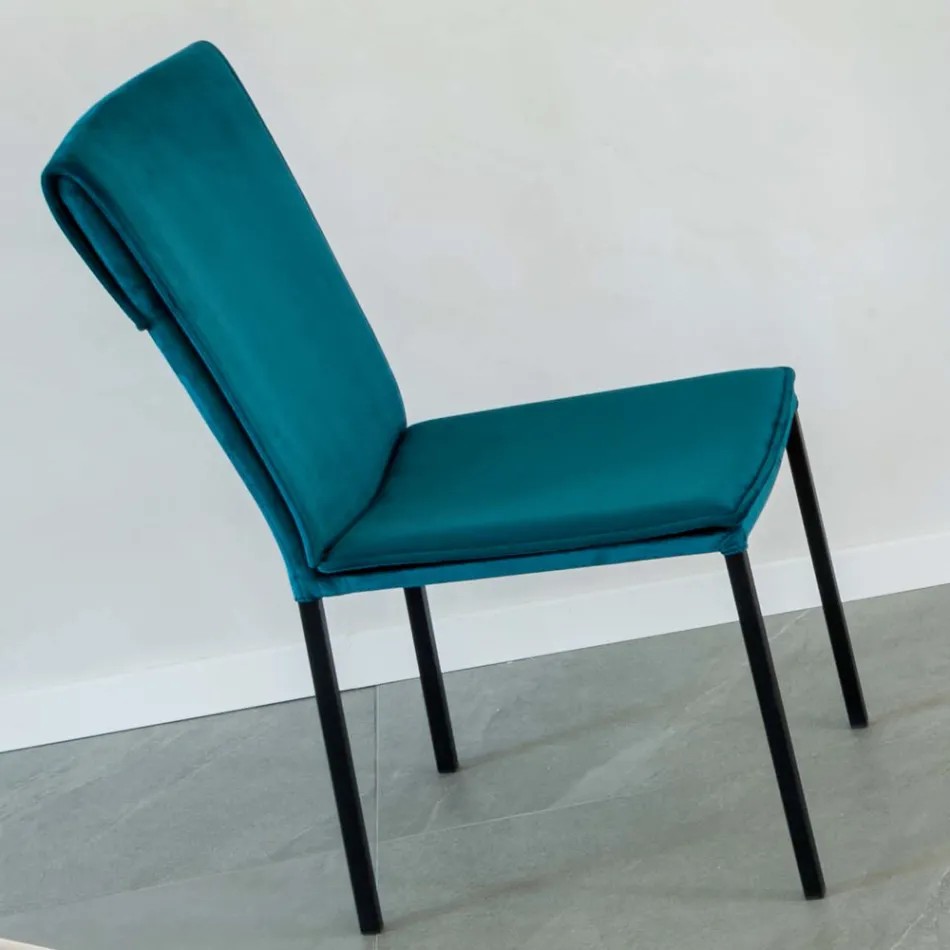 Woonkamerstoel in vlekbestendig fluweel en zwarte structuur - Haroon Viadurini