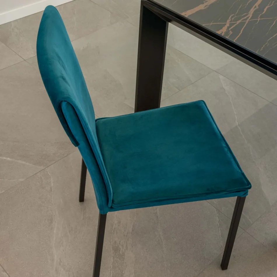 Woonkamerstoel in vlekbestendig fluweel en zwarte structuur - Haroon Viadurini