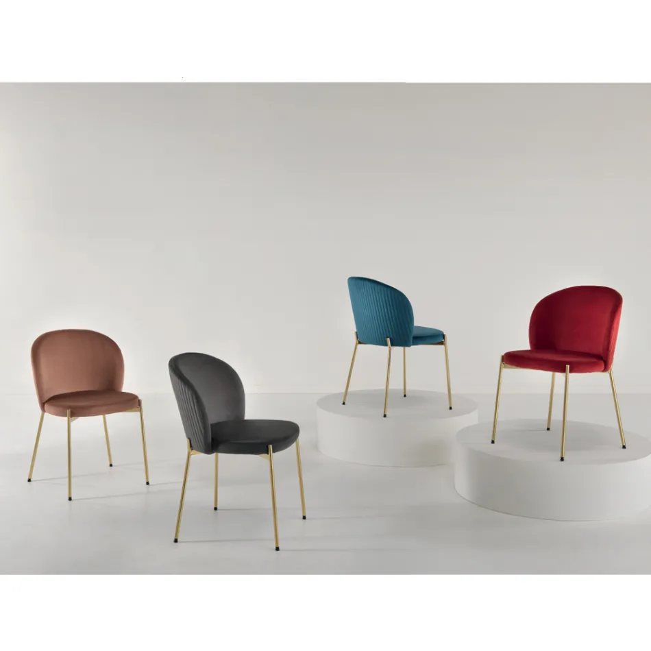 Woonkamerstoel in gestoffeerd fluweel en goudkleurig metaal 4 stuks - Assunta Viadurini