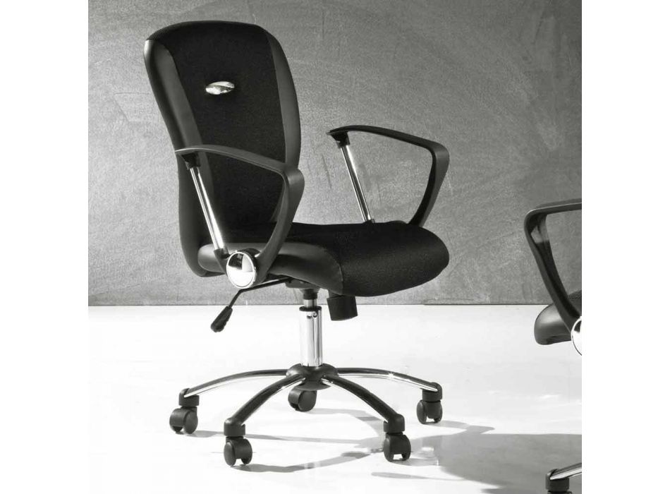 Bureaustoel met zwenkwielen in zwart en metaal Eco-leer - Amarilda Viadurini