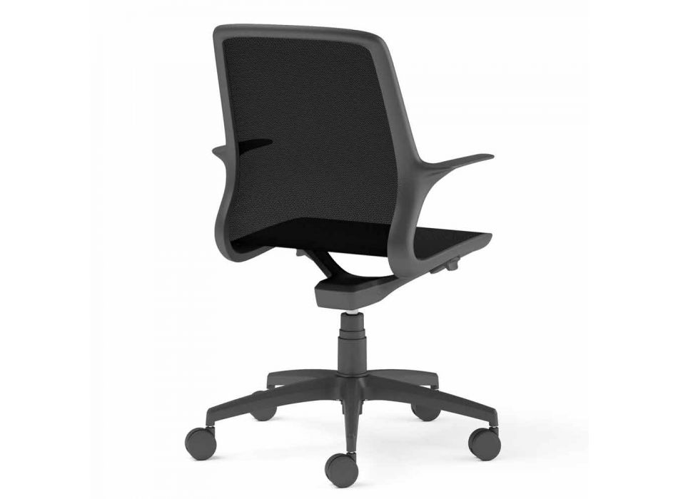 Bureaustoel met zwenkwielen in zwart gaas en zwart nylon - Ayumu Viadurini