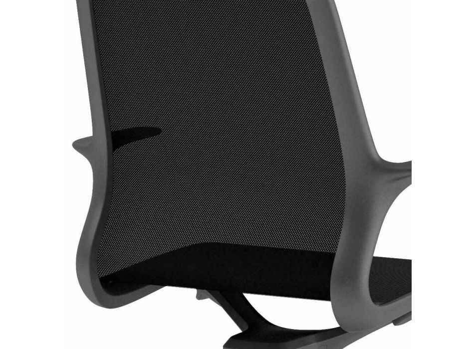 Bureaustoel met zwenkwielen in zwart gaas en zwart nylon - Ayumu Viadurini