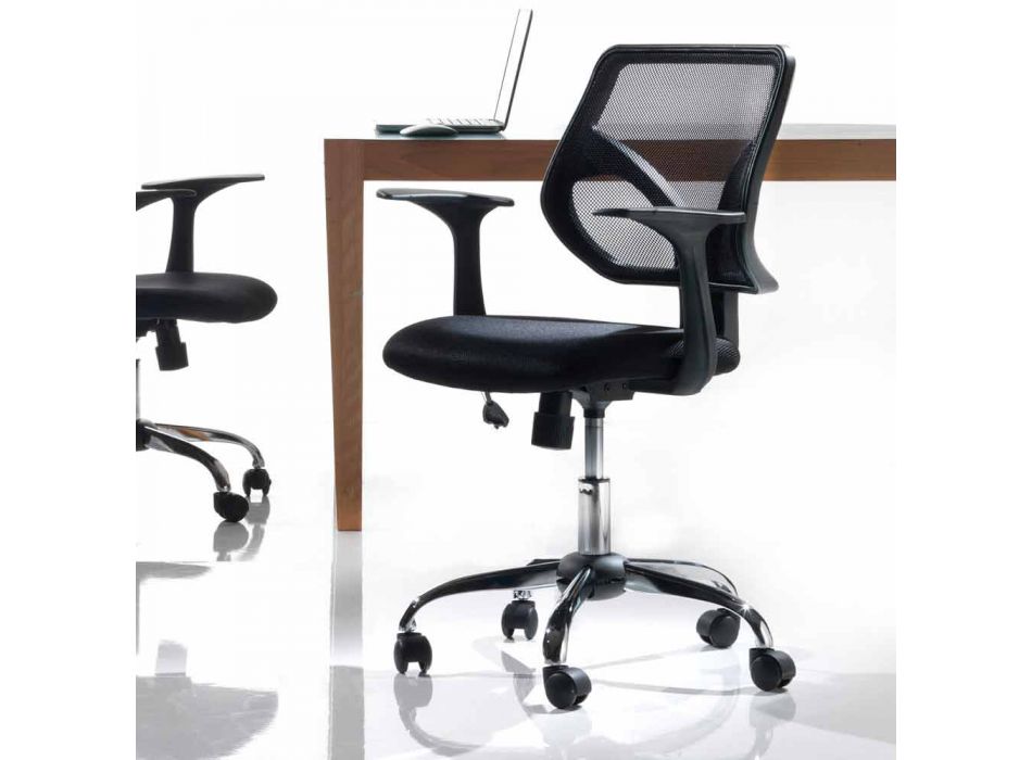 Bureaustoel met zwenkwielen in zwart Tecnorete en stof - Giovanna Viadurini