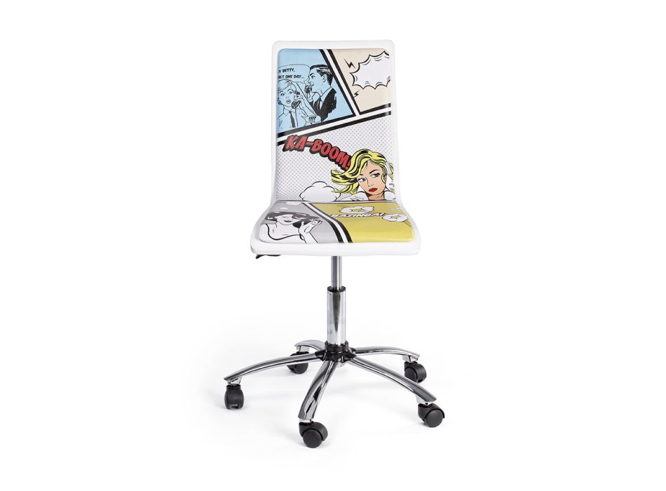 Draaibare bureaustoel van staal en ecoleer met komische print - Lollo Viadurini