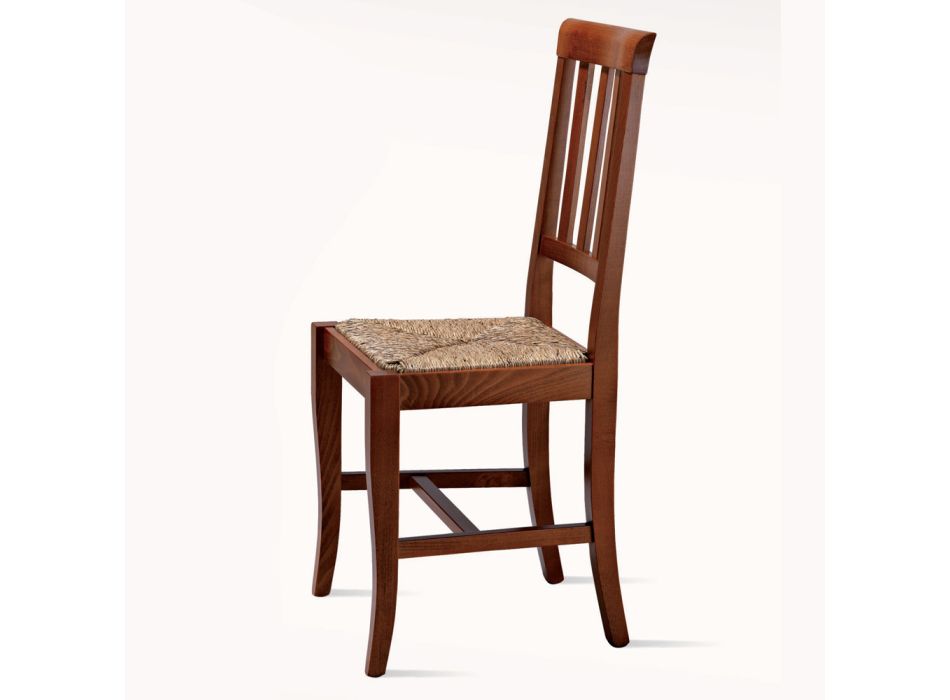 Klassieke design stoel in hout en stro zitting gemaakt in Italië - Dorina Viadurini