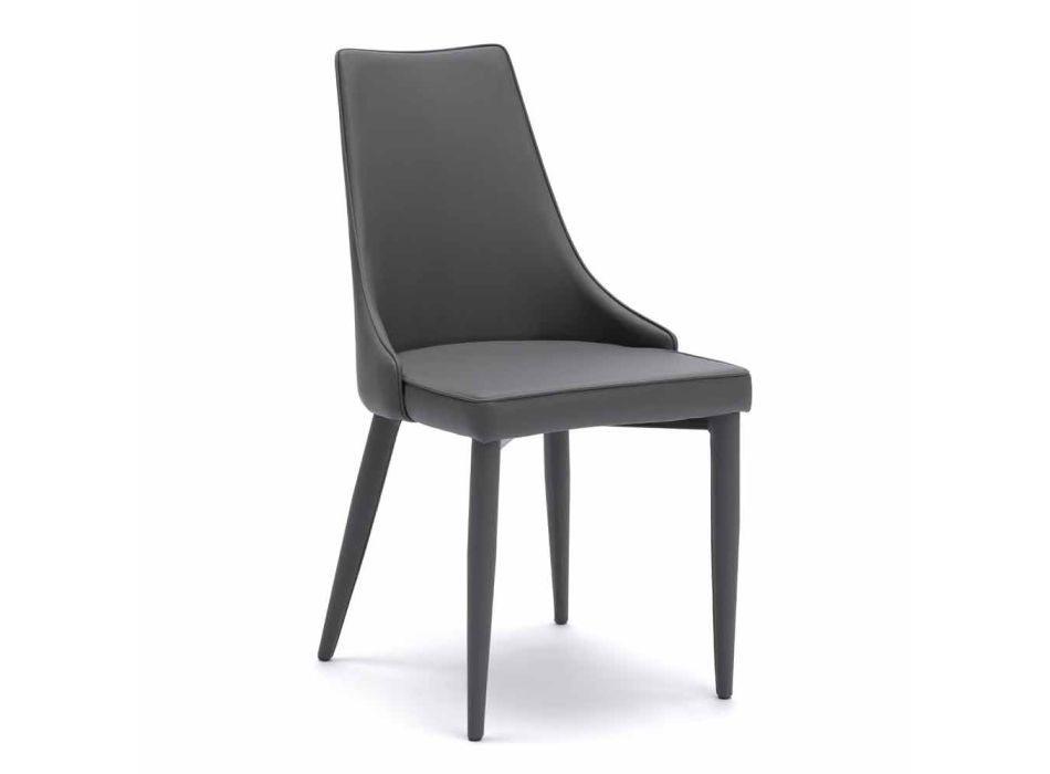 Chair modern design bekleed met grijs leder Carolina, 4 stukken Viadurini