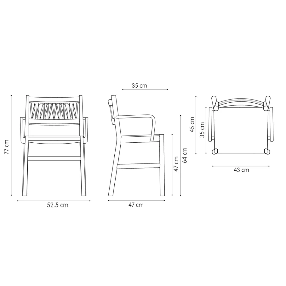 Luxe stoel met armleuningen in gebleekt beukenhout en touw Made in Italy - Nora Viadurini