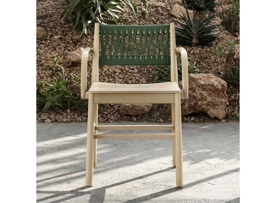 Luxe stoel met armleuningen in gebleekt beukenhout en touw Made in Italy - Nora Viadurini
