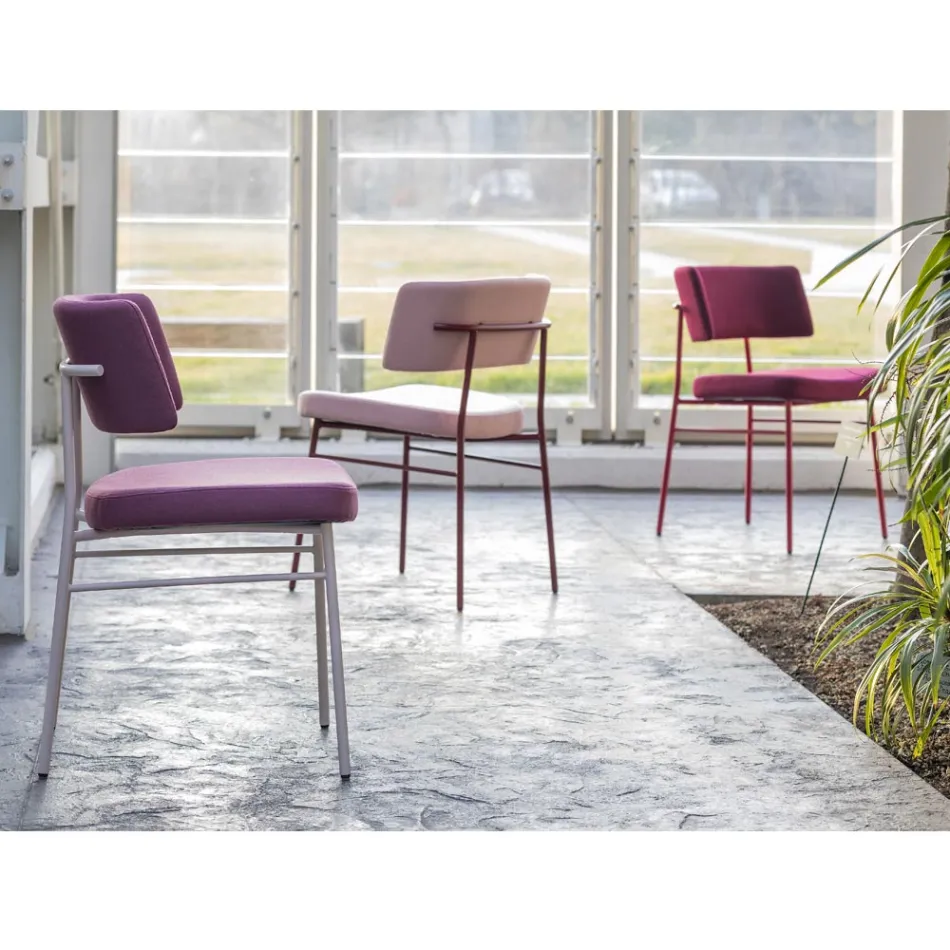 Luxe stoffen stoel met metalen onderstel, gemaakt in Italië, 2 stuks - Alaska Viadurini