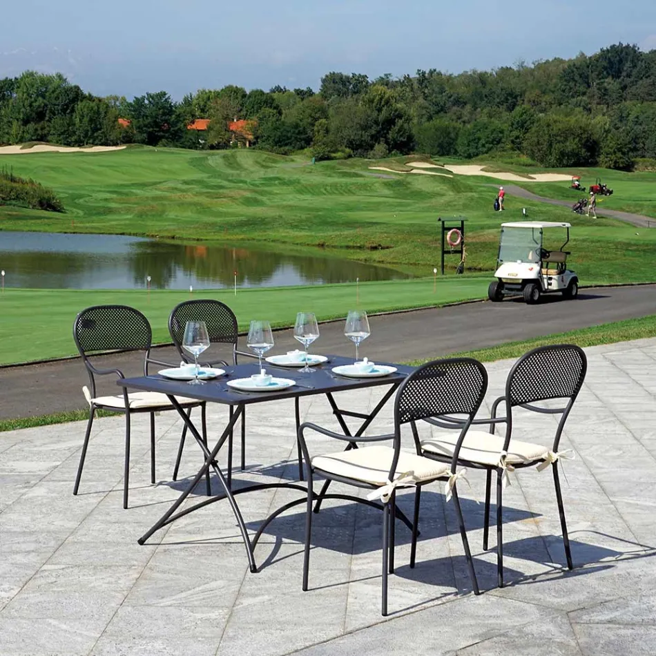 Stapelbare tuinstoel met antracietkleurige ijzeren structuur - Nadege Viadurini