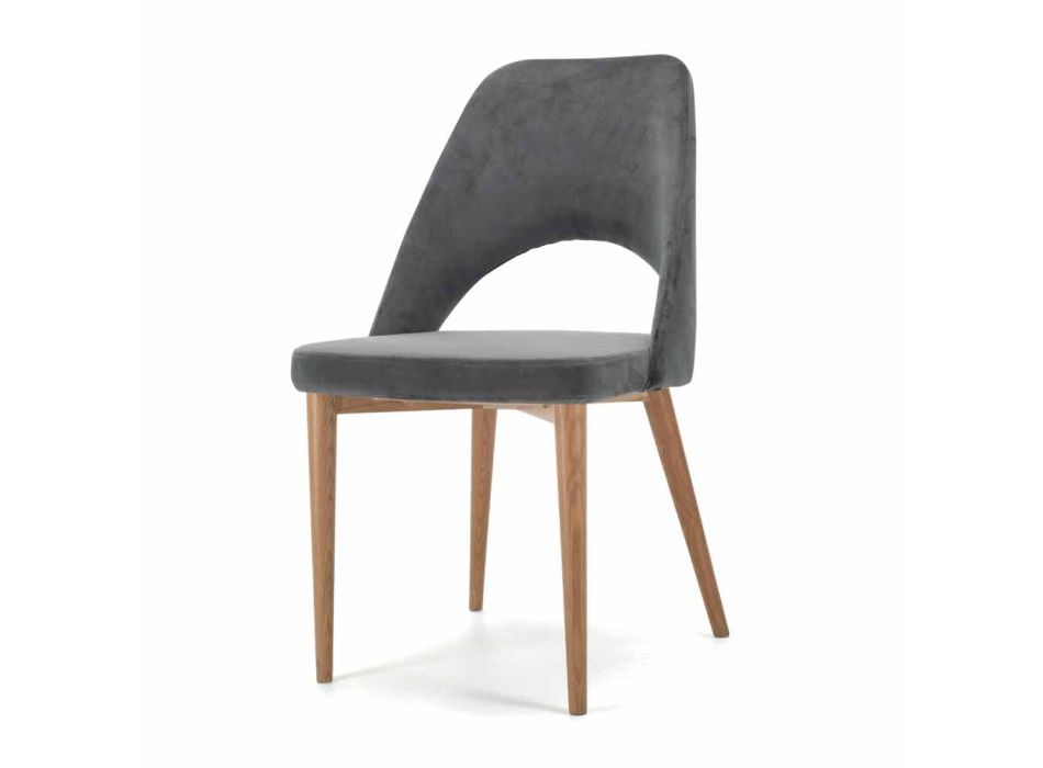 Gestoffeerde stoel met essenhouten onderstel Made in Italy - Lorenza Viadurini