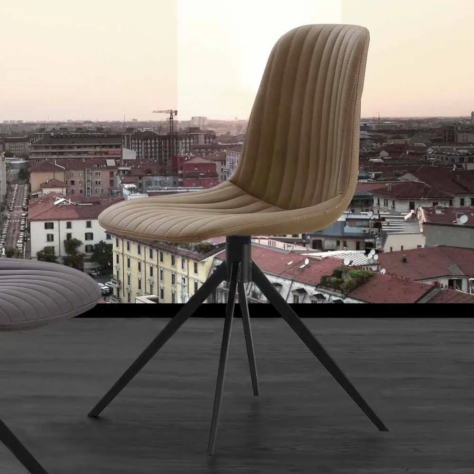 Gestoffeerde stoel in eco nubuck en metaal, modern design, Taranto Viadurini