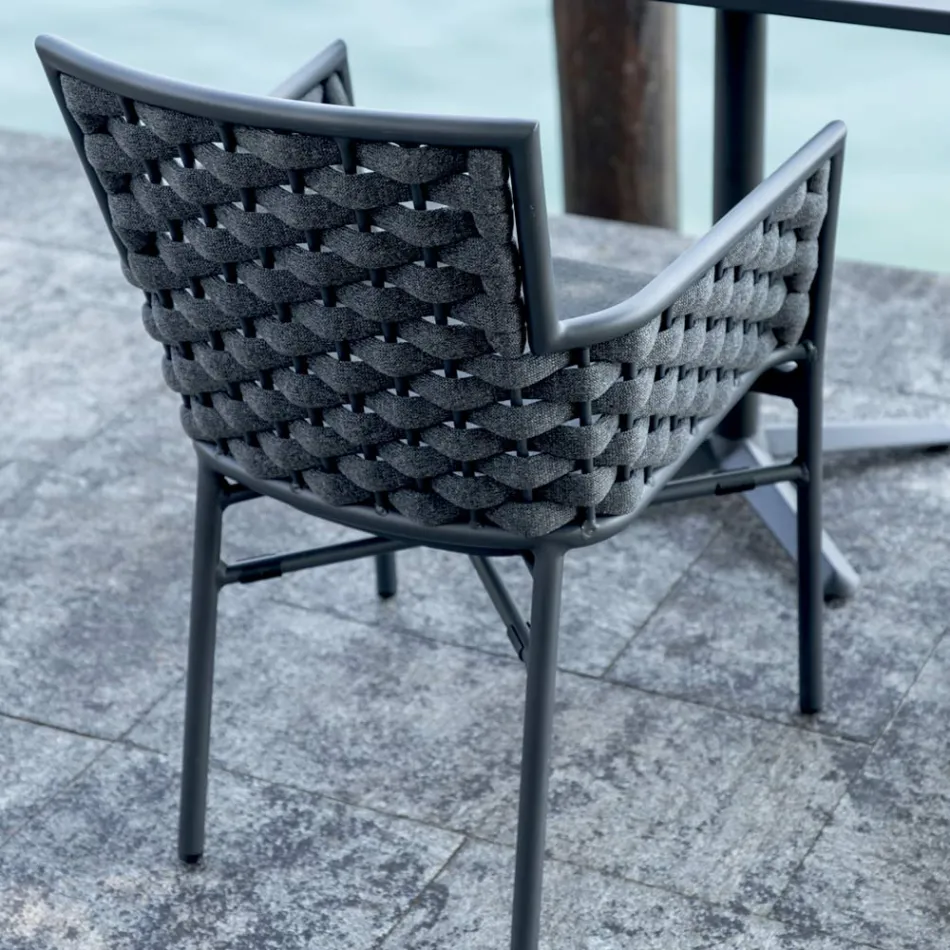 Stapelbare stoel met beklede touwarmleuningen en rugleuning - Gardenia Viadurini