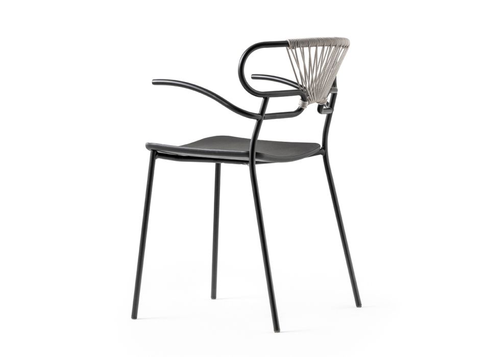 Stapelbare stoel met metalen structuur en touw gemaakt in Italië, 2 stuks - Trosa Viadurini