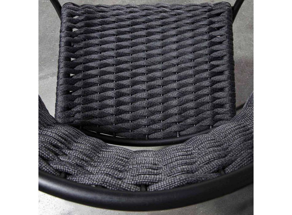 Stapelbare buitenstoel van touw en antraciet metaal, 4-delig - Drusilla Viadurini
