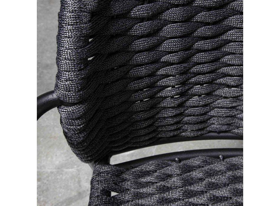 Stapelbare buitenstoel van touw en antraciet metaal, 4-delig - Drusilla Viadurini