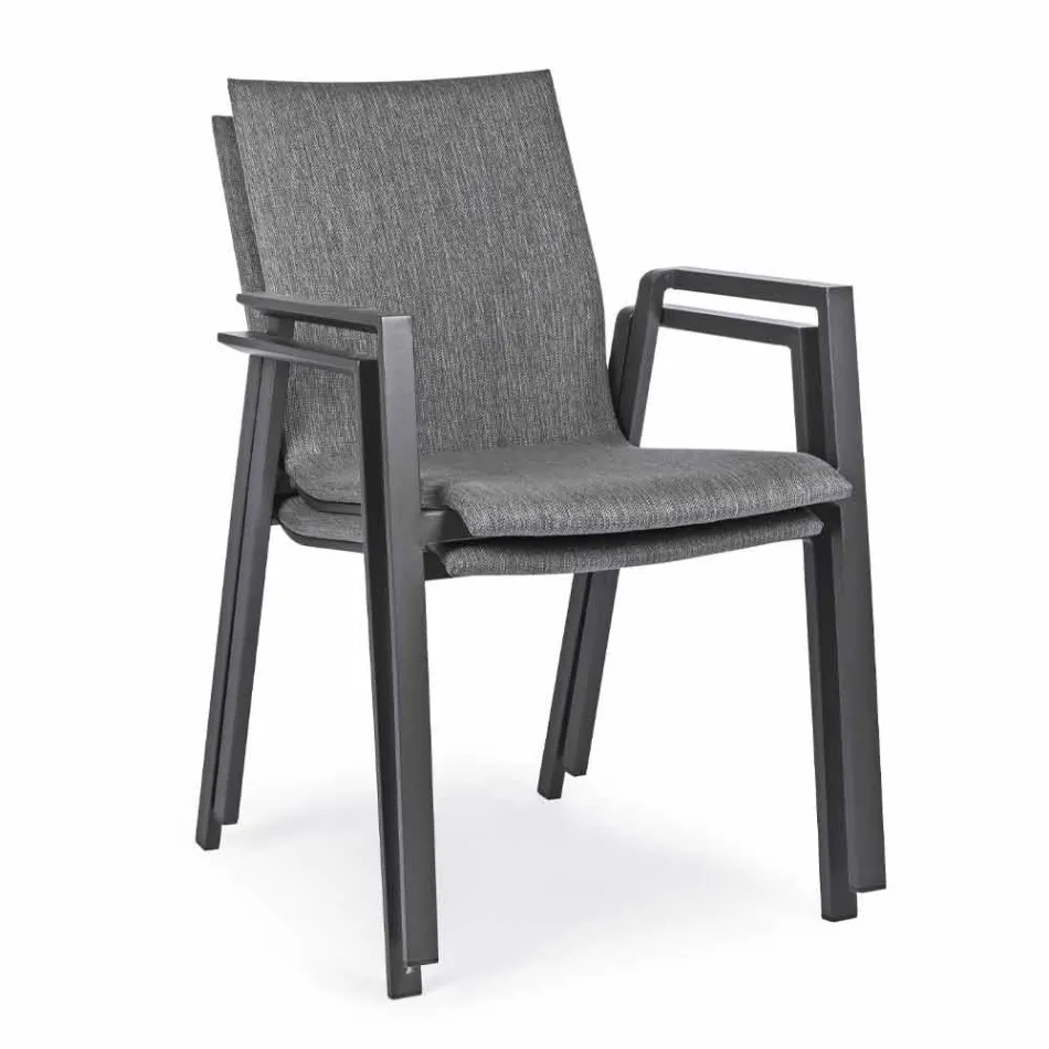 Stapelbare buitenstoel in stof en geverfd aluminium, 4-delig - Assia Viadurini