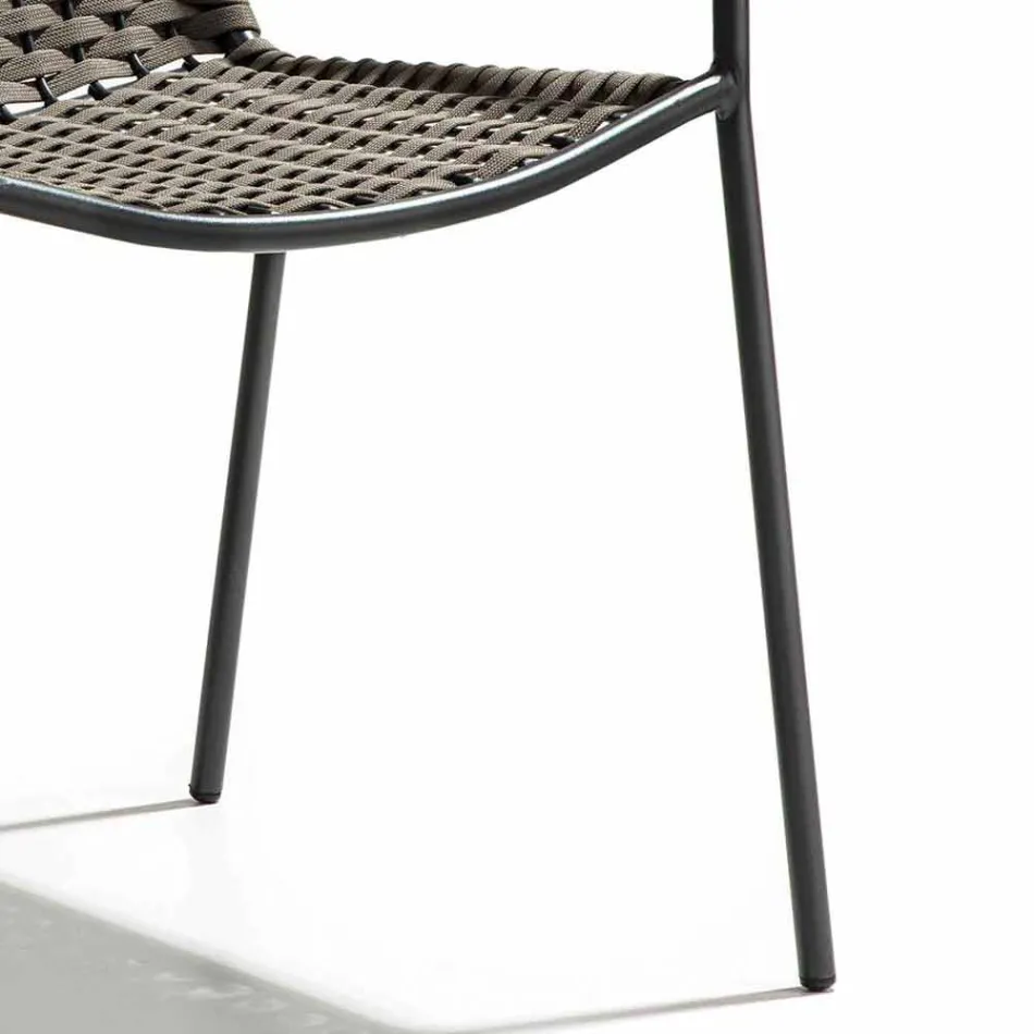 Stapelbare tuinstoel met metalen armleuningen en touw, 4 stuks - Cabaret Viadurini